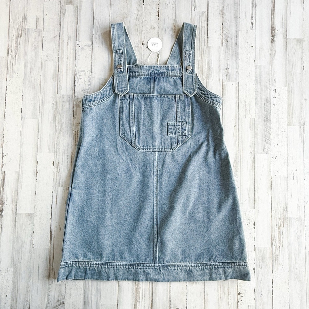 NWT Oddi Los Angeles Blue Denim Overall Dress Light Med Wash Mini Pinafore Sz S - Picture 3 of 13